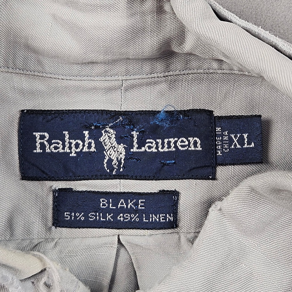 Ralph Lauren Button Down Shirt Mens XL Grey Silk Linen Blend Blake Pony Logo - Picture 4 of 9
